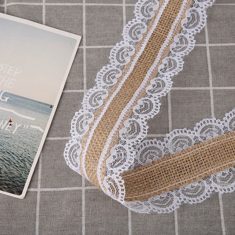 5m Natural Burlap Lace Hessian Jute Ribbon For Wedding Decor BL