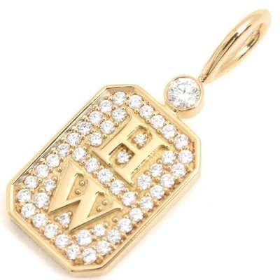 Harry Winston HW Logo Pave Diamond Pendant 18K Yellow Gold w/Box Papers