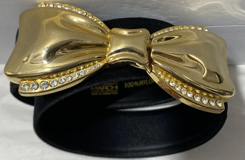 Cinturón Carla Marchi vintage para mujer pequeño negro terciopelo estrás hebilla de lazo años 80 Foto 2 de 4