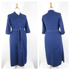 Vintage Talbots Womens Modest Long Blue Denim Belted Shirt Dress Size 12