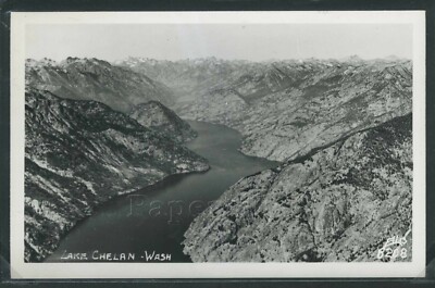 WA Chelan RPPC 1950's AERIAL VIEW of LAKE CHELAN & CASCADE MOUNTAINS Ellis 8208