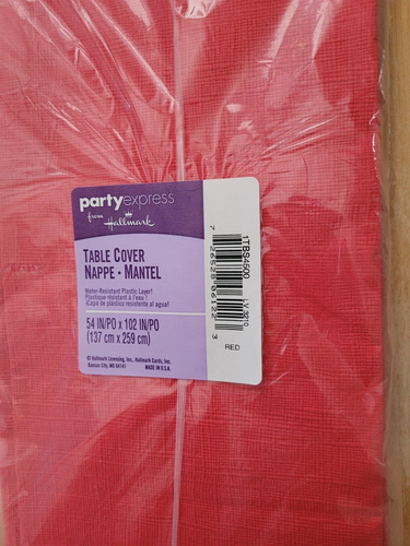 Papel de cubierta de mesa rojo Hallmark 54"x102" capa de plástico resistente al agua de colección nuevo en paquete - Imagen 2 de 3