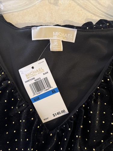 Michael Kors Black Sparkle Gold Polka Dot Lg Slve Short Dress XL NWT$140 Elegant - Picture 6 of 10