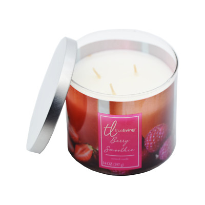 True Living 3 Docht Duftkerze im Glas 397g - Beeren Smoothie