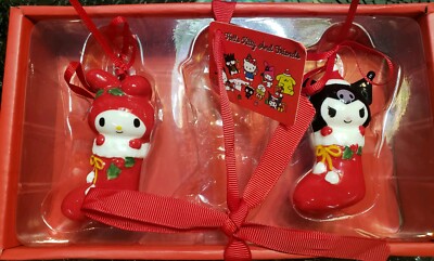 Blue Sky Clayworks Kuromi & My Melody Ceramic Christmas Ornament Set Of Two 