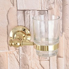 Gold Color Brass Wall Mounted Bathroom Toothbrush Holder with 1 Glass Cup Gba311