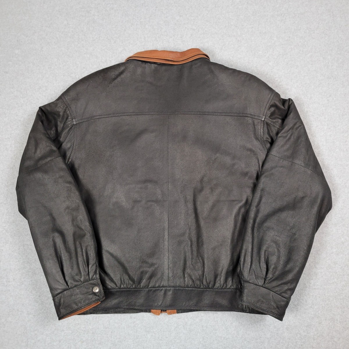 Remy Leather Jacket Mens 44 Black Brown Bomber Double Collar USA