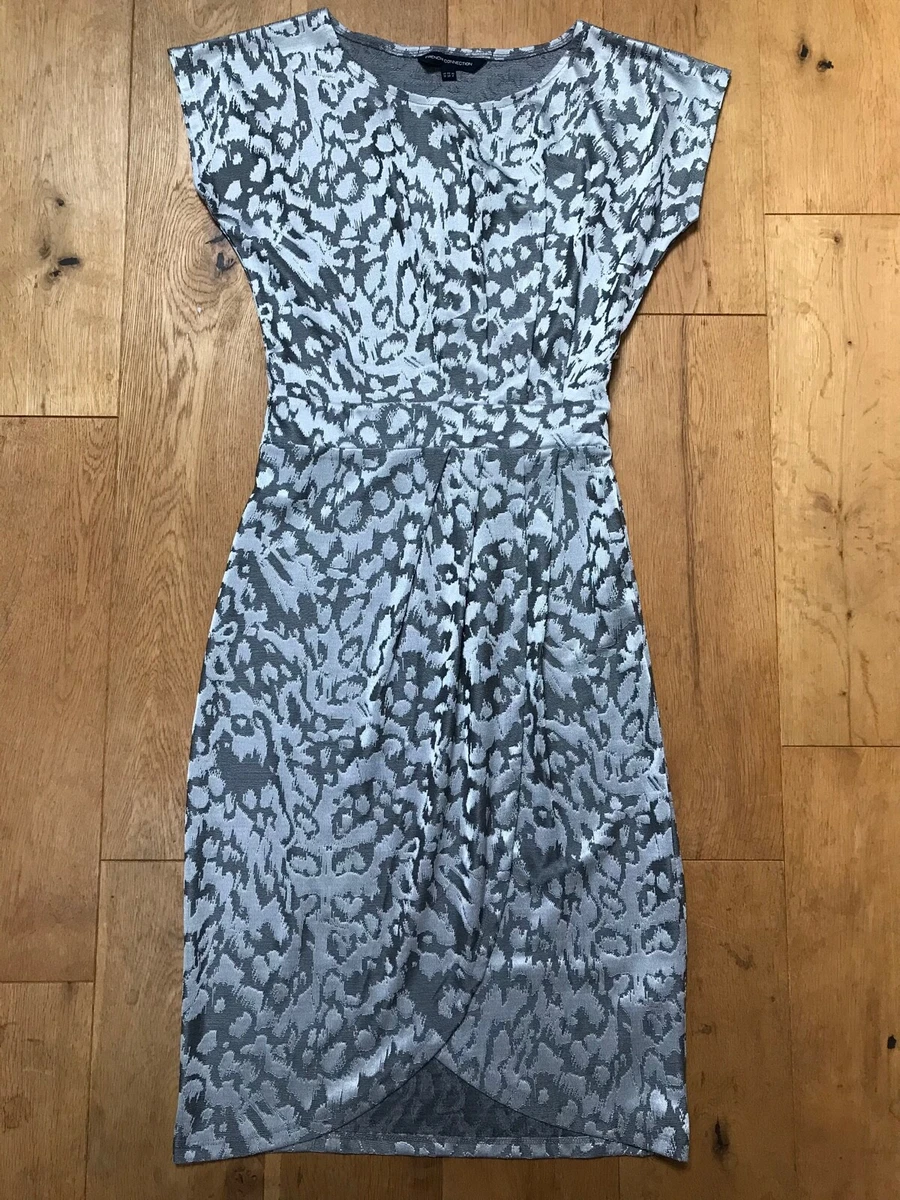 FRENCH CONNECTION Grey Dress UK 10 Stretch Shift Metallic Wrap EU 38 FCUK
