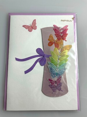 NEW Papyrus Graduation Card -  Graduation Diploma with Butterflies - Pink