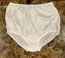 Vanity Fair Sissy Panty LACE Shiny 7/L Star White Slippery Silky Nylon