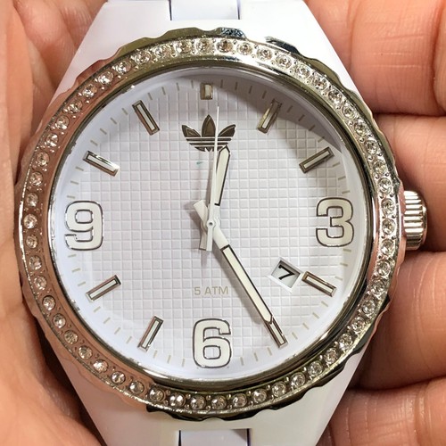 Adidas Women ADH2505 Pave White Polycarbonate Quartz Analog 43mm Watch 5 1/2" - Picture 11 of 13