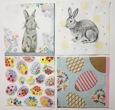 4 Individual Paper Decoupage Beverage Napkin - EASTER ASSORTMENT -- Bunny Eggs