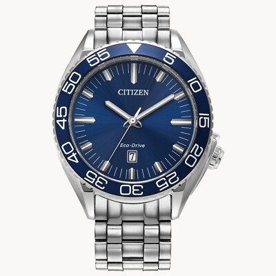 #ad Citizen Eco Drive Men#x27;s Carson Silver Stainless Steel Watch 42MM AW1770 53L $153.99