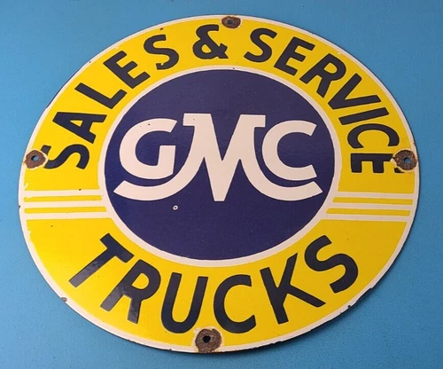 Vintage General Motors Sign - GMC Automobiles Trucks Porcelain Large Gas Sign