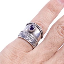 Bali Ring 925 Sterling Silver Green stone Polished Wide Style Size US 5.5