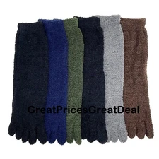 6 Pairs Fuzzy 5 Fingers Toe Socks Soft Solid Mens Womens Size 9-11 Fun Lot 