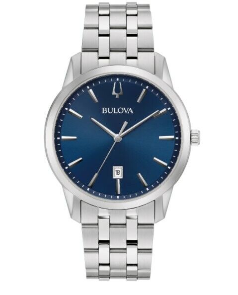 Bulova Sutton Men's Quartz Silver-Tone Date Display Blue Dial 40mm Watch 96B338