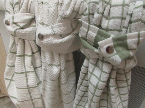 Hanging Hand Kitchen Towel Green, White, Snap, Stripe, Plaid, Solid Dish Towel