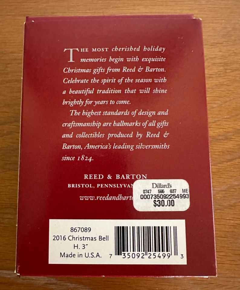 Новый в коробке REED & BARTON 2016 звон в сезон Рождественский колокол посеребренное украшение - Изображение 2 из 4