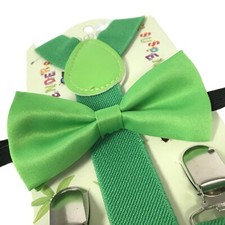 "GREEN" Matching Suspender  Bow-Tie Set Kids Toddler Baby Boys Girls USA 