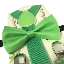 "GREEN" Matching Suspender & Bow-Tie Set Kids Toddler Baby Boys Girls (USA)