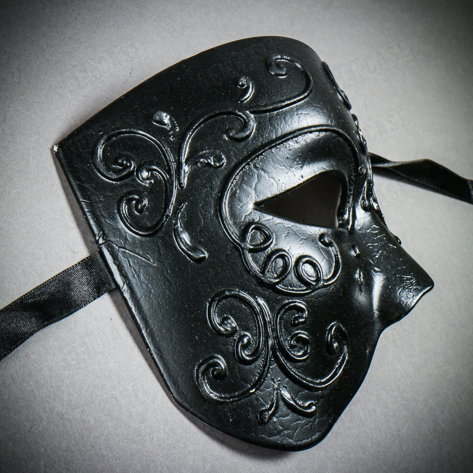Black Phantom Half Face Venetian Wedding Prom Masquerade Party Costume Face Mask - Image 3 of 4