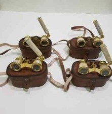 Nautical Brass Binocular mother of pearl spyglass With Leather Box Set Of 4 Unit