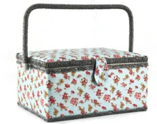 Sewing Basket - Sewing Box - Blue Pink Rose Floral  - Sewing Kit - Storage Box 