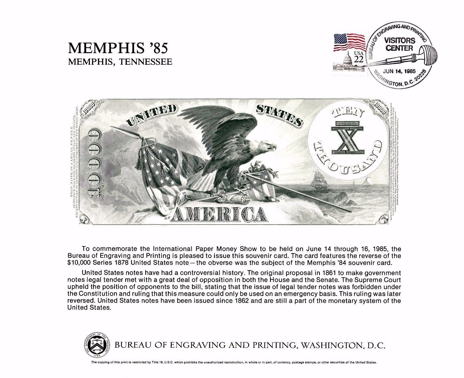 BEP Souvenir Card B81 IPMS Memphis Series 000 $10 U.S. 100% quality warranty! 1878 '85 Finally popular brand