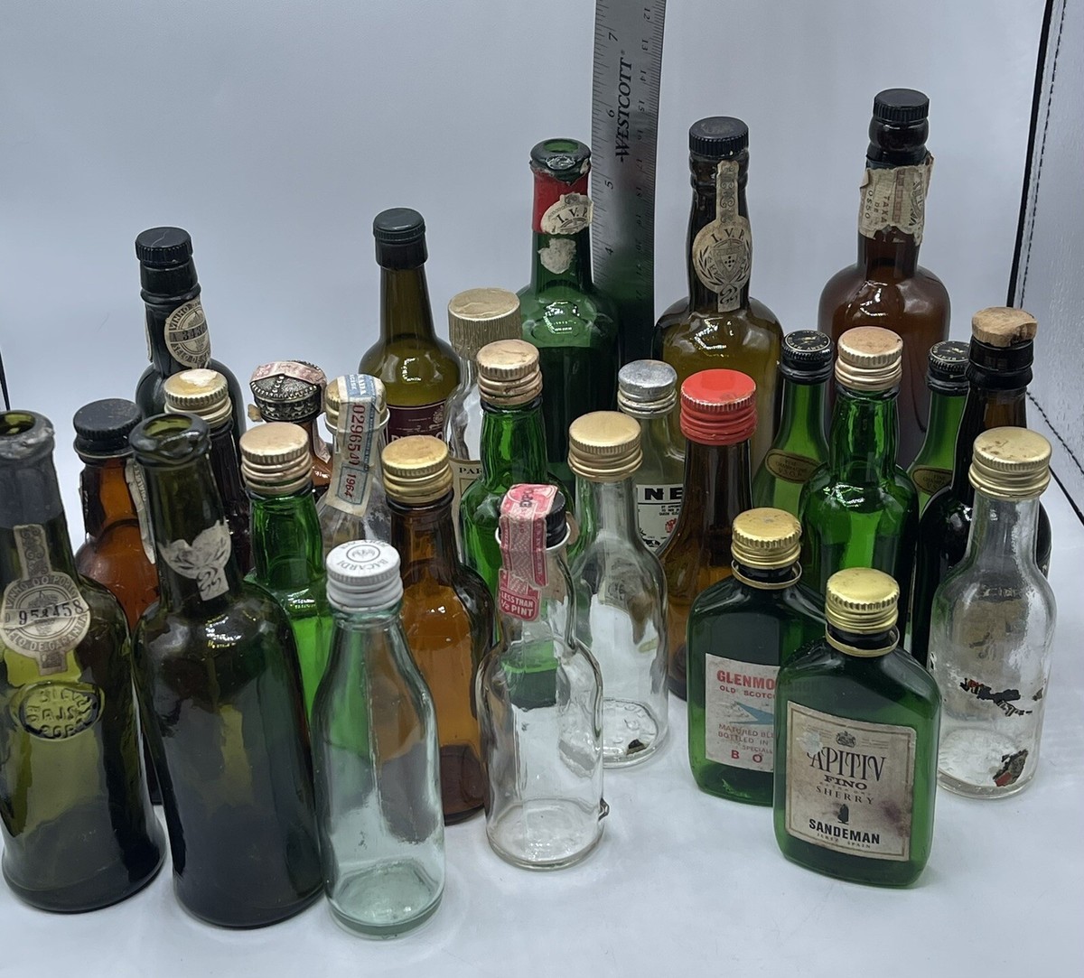 Lot of 25+ Vintage Mini Liquor Bottles, Empty Glass 1/10 Pint