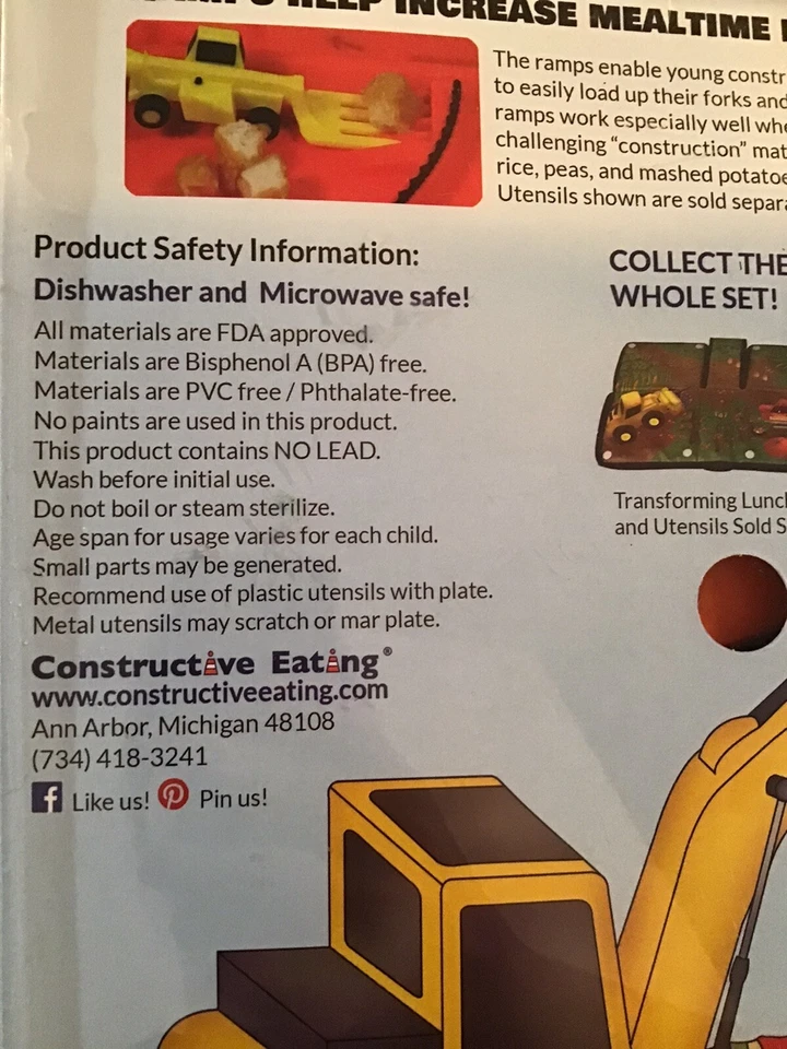 Plato de construcción de alimentación constructiva para niños pequeños bebés niños comida naranja 9" hecho en EE. UU. Foto 2 de 3