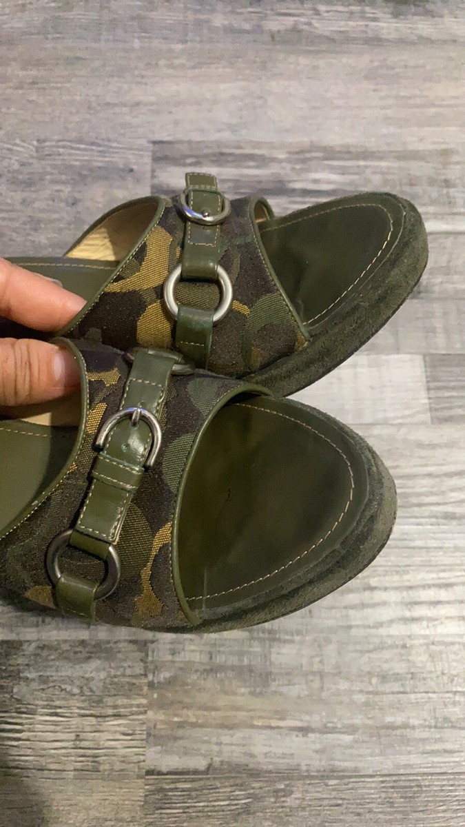 Coach Wedge Sandals Heels Sz 8.5 Olive Green Logo Slip On | eBay