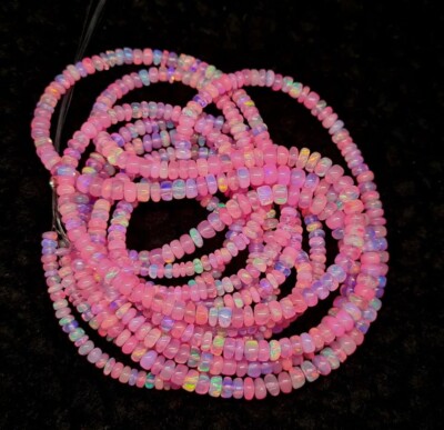 Natural Ethiopian Pink Opal Smooth Rondelle 4-5mm Gemstone Bead 16 Inch Long