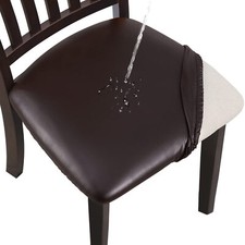 Chair Seat Covers Set of 6, Pu Leather Waterproof Dining Room Chair Covers,