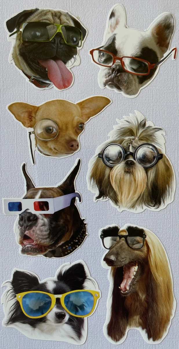 FUNNY DOG Stickers(7pc)Sticko •Pets•Animal•Silly Faces•Sunglasses