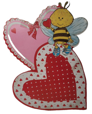 Eureka Die Cut Cardboard Bee Valentine Decoration Heart Love Kiss VTG 