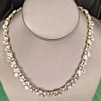 Loft Ombre Rhinestone Necklace Clear Smoke Moonstone Colors Brilliant 18-20''