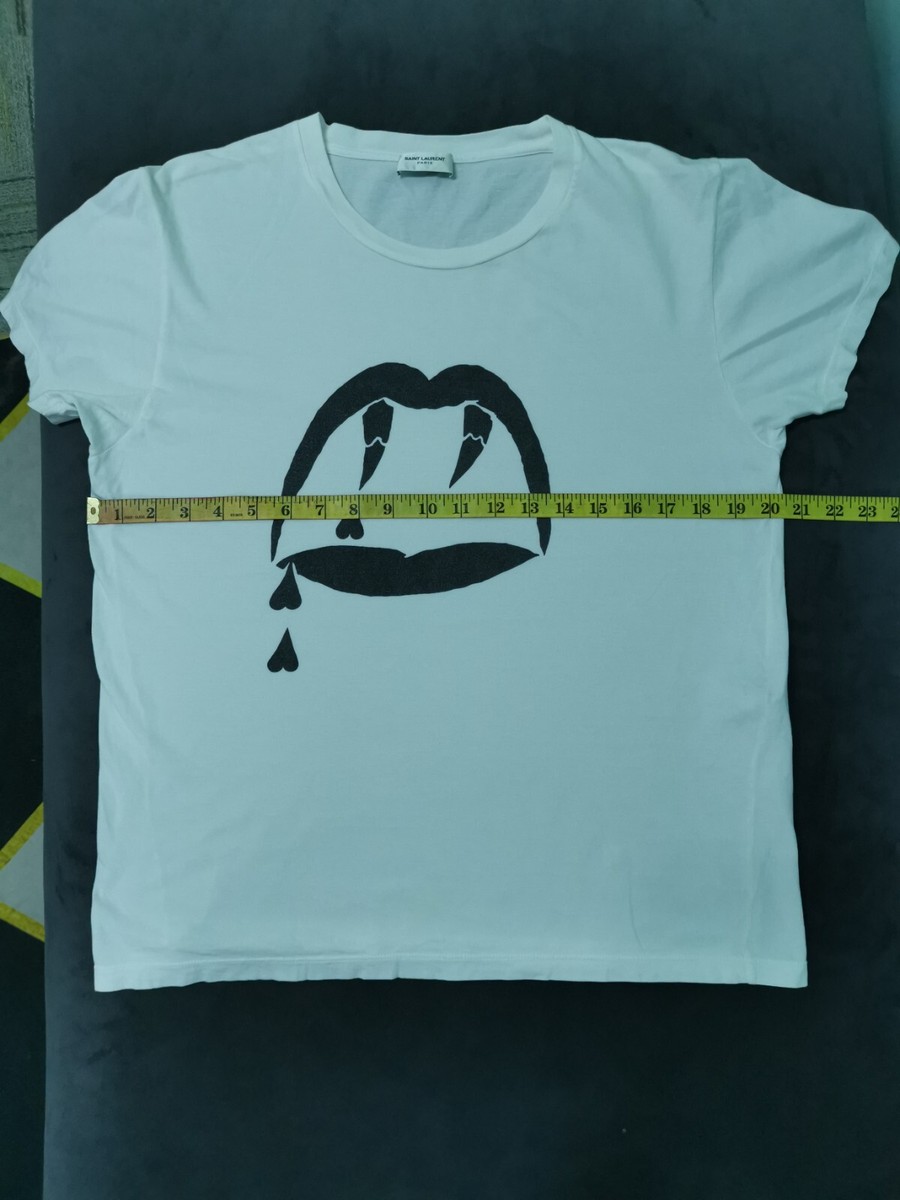 SAINT LAURENT PARIS VAMPIRE TEETH BLOOD LUSTER MENS WHITE T