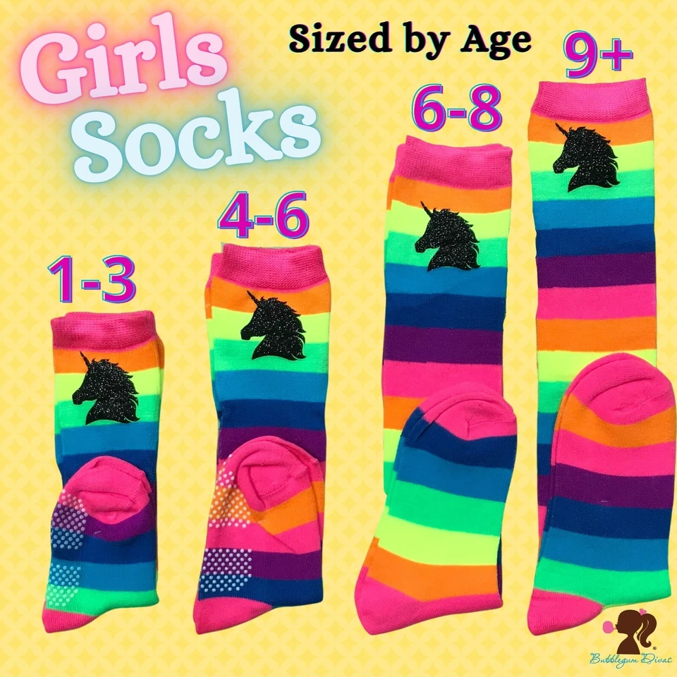 Womens Socks Black Unicorn Rainbow Knee High Leg Warmers Stockings Party Gift - Image 2 of 2
