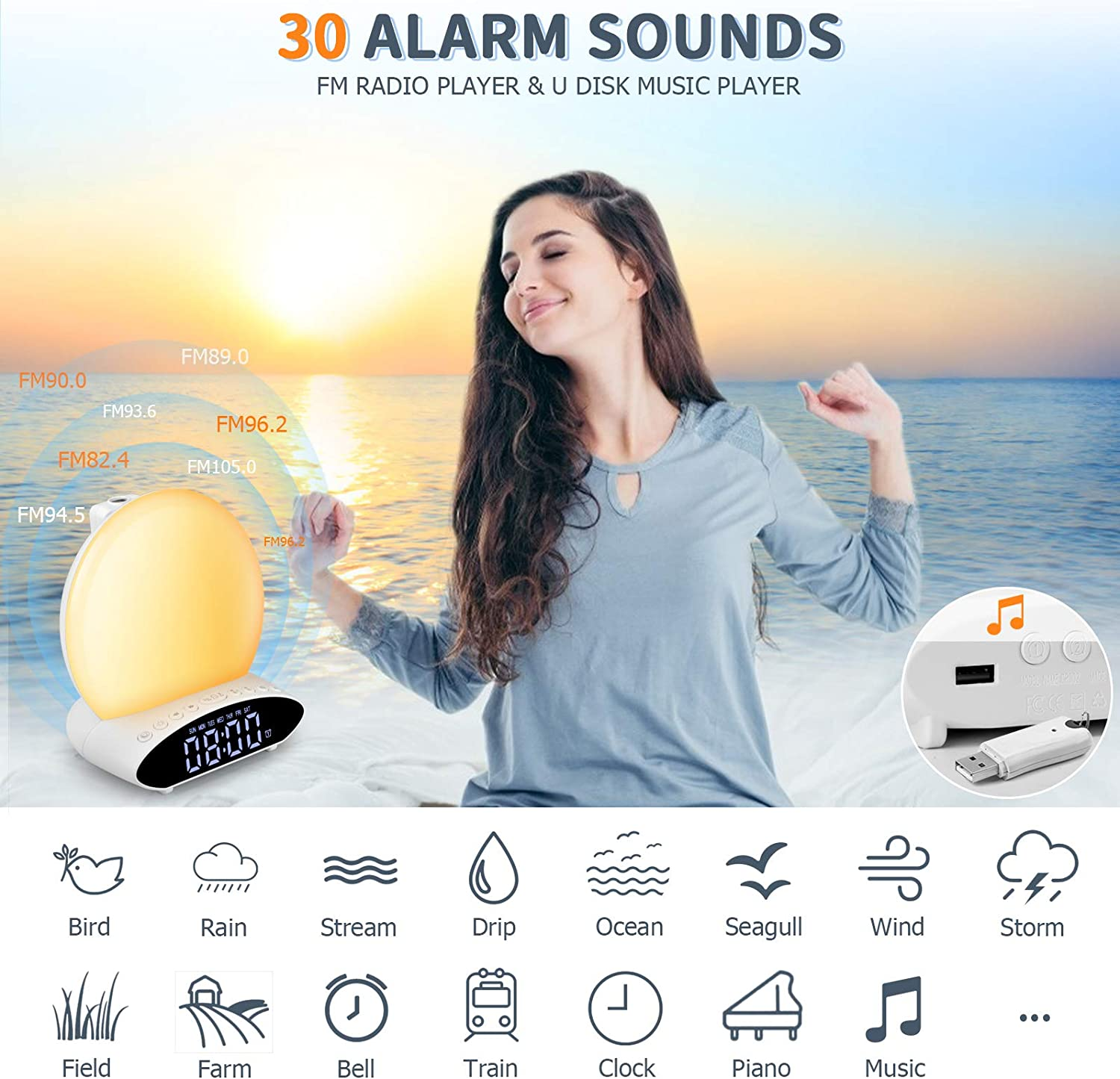 Wake up Light Sunrise Alarm Clock for Heavy Sleeper, 7 Color Sleep Aid