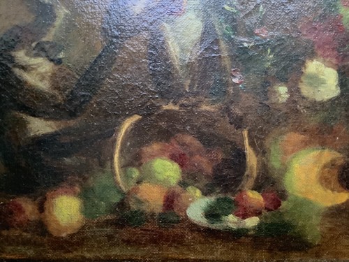 Antique Original French Impressionist Oil on Canvas 1890's Monkeys Fruit Basket - Picture 7 of 8