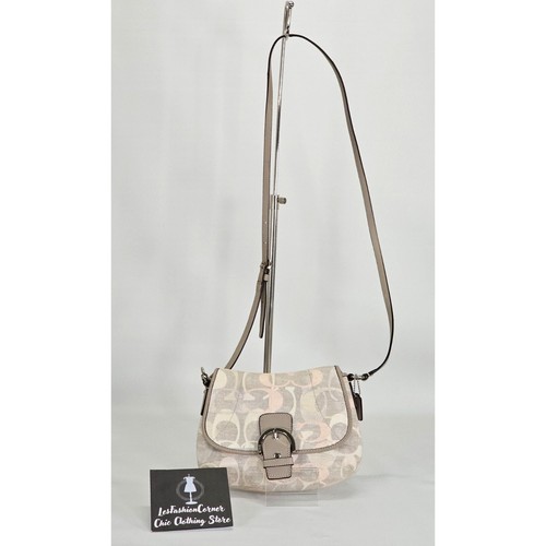 Coach Women's Grey Linen Soho Optic Pleated Flap Shoulder Bag Small 1945 - Picture 3 of 15