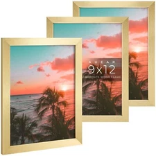 9x12 Picture Frames 3 Pack with Mat for 6x8 or 9x12 Engineered Wood Photo Gold