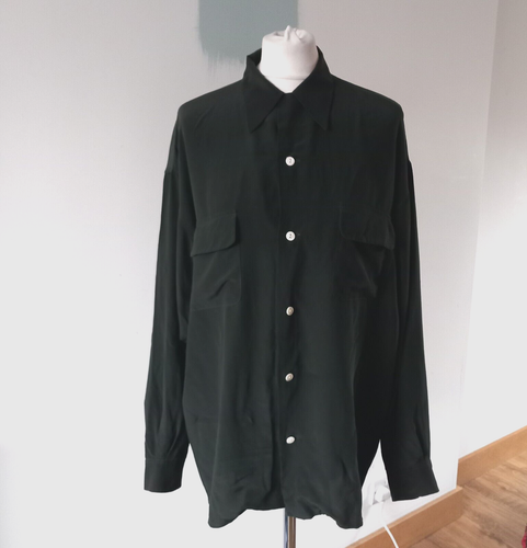 Jigsaw Women's Shirt UK 12 14 Darkest Green 100% Silk Long Sleeve Collared Basic - Picture 3 of 9