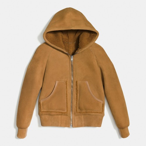 Coach Women's Suede Shearling Hoodie Jacket. Honey. Size 4. 55944. - Picture 1 of 5