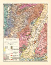 Elsass Lothringen Geologie historische Landkarte Lithographie ca. 1912 antik