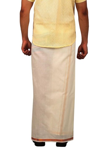 Mens Cotton Dhoti Welcro Pocket Sarong Lungi Indian Dhotis With Jari Border - Picture 12 of 48
