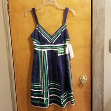 Guess Silk Dress Dress NEW WITH TAGS Size 7 Navy Green White Stripe