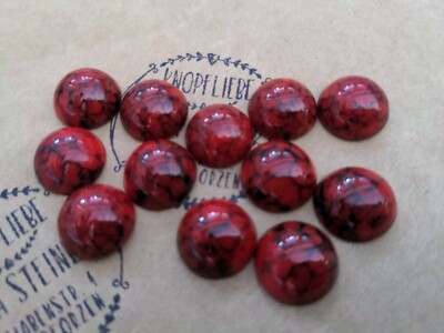  Nr.C36- Alte Glascabochons rot matrix 10 Stück DM 14 mm Neugablonz  
