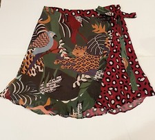 Farm Rio Mini Wrap Skirt M Multi Animal Print Belen Anthropologie Ruffle Trim